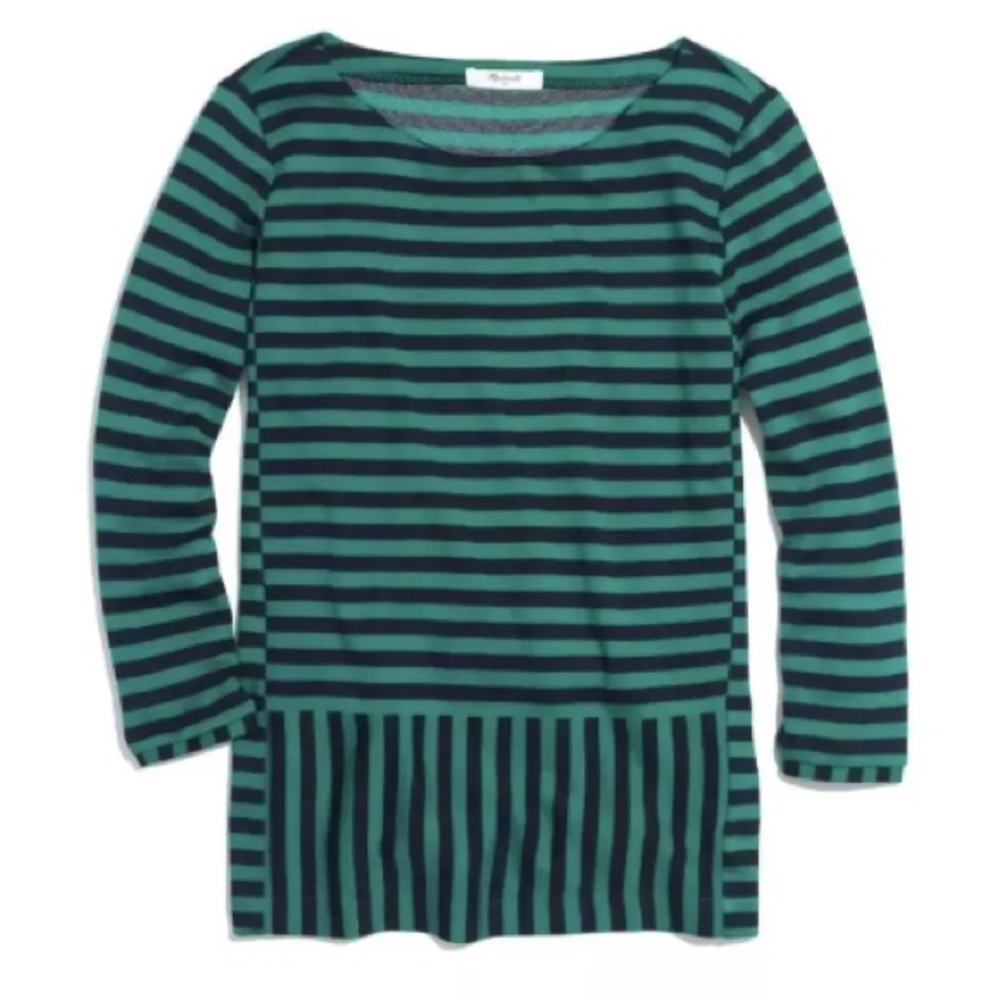 Madewell Stripeturn Ponte Navy Green Top Size XS